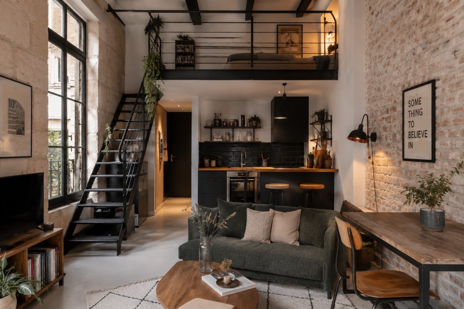 Rénovation loft Paris 10e – Structure industrielle et briques apparentes | Intégrale Design
