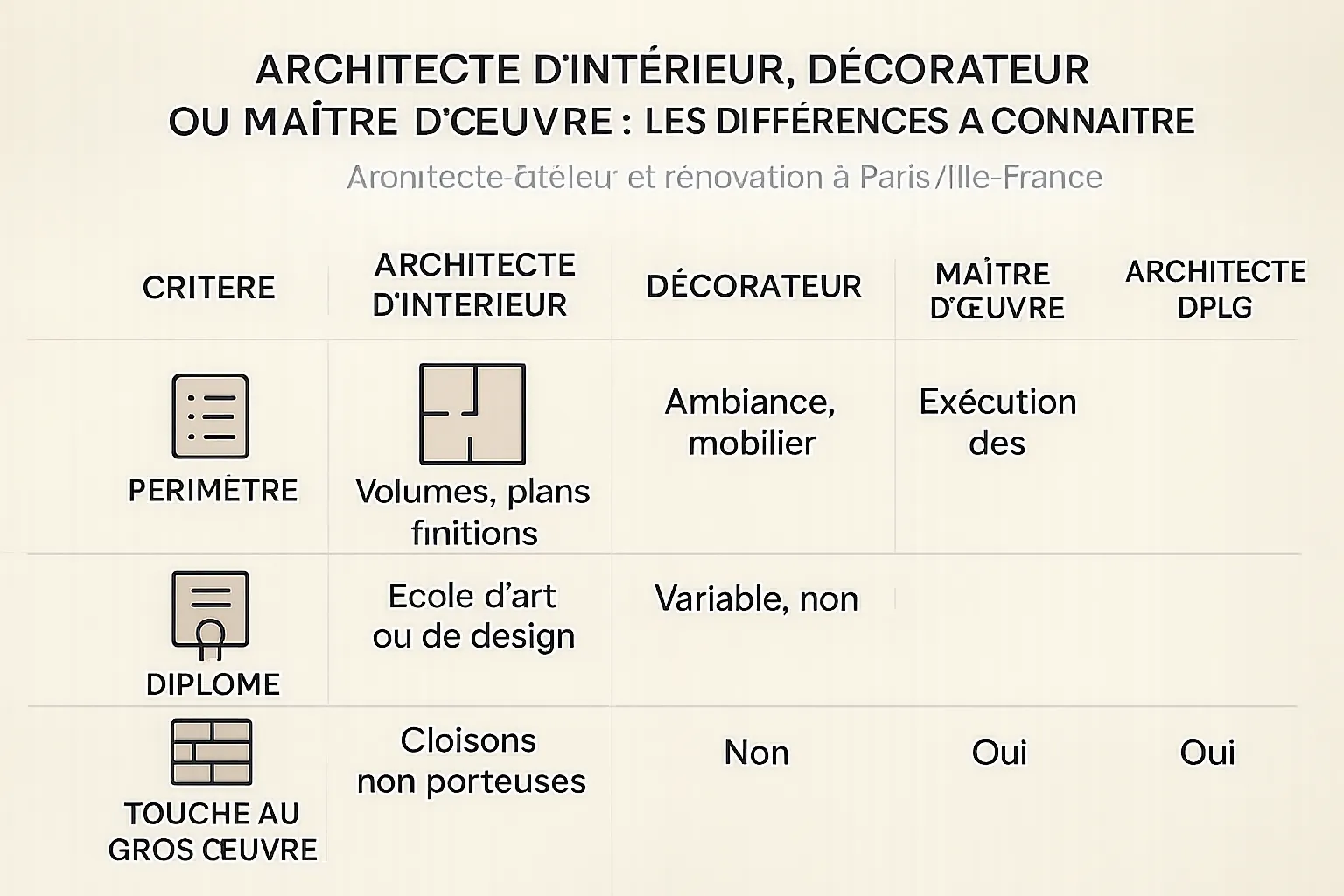 Infographie : Architecte d'intérieur, décorateur ou maître d'œuvre : les différences à connaître